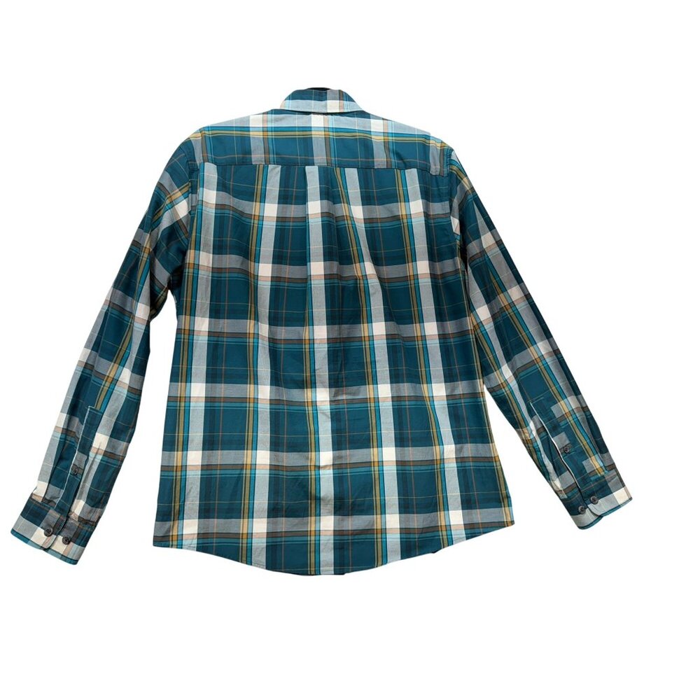 Eddie Bauer Mens Classic Fit Button-Down Shirt M Teal Blue Plaid - Picture 9 of 11